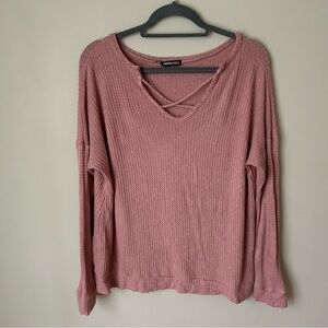 Hemish USA Rose Mauve Pink Long Sleeve V-Neck Oversized Sweater Women’s Size 2XL